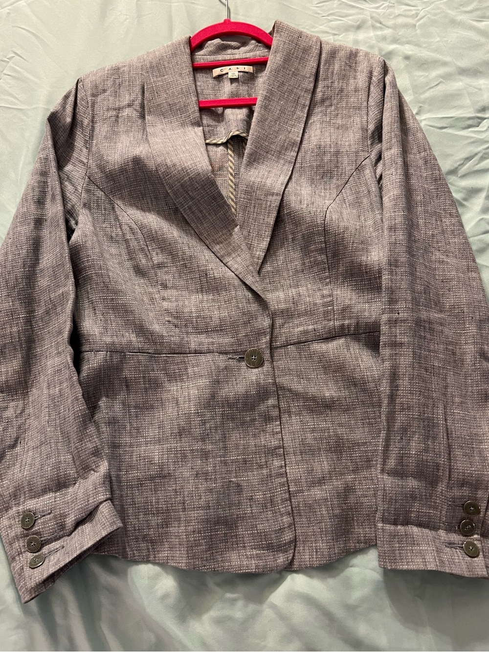 CAbi "Beachwalk" Linen-Blend Blazer Blue/Grey size 10